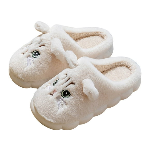 CHUMUD Women's Cute Animal Plush Slippers, Soft and Comfortable Home Slippers, Winter Indoor Warm Bedroom Cat Girl Plush Slippers