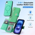 thumbnail image 5 of 2 in 1 Wallet Case for Apple iPhone XR, Detachable Magnetic Back Cover Cards Slots Zipper Pocket Ring Holder Magnetic Closure Protective Drop Proof Case Cover for Women Men,Green, 5 of 11
