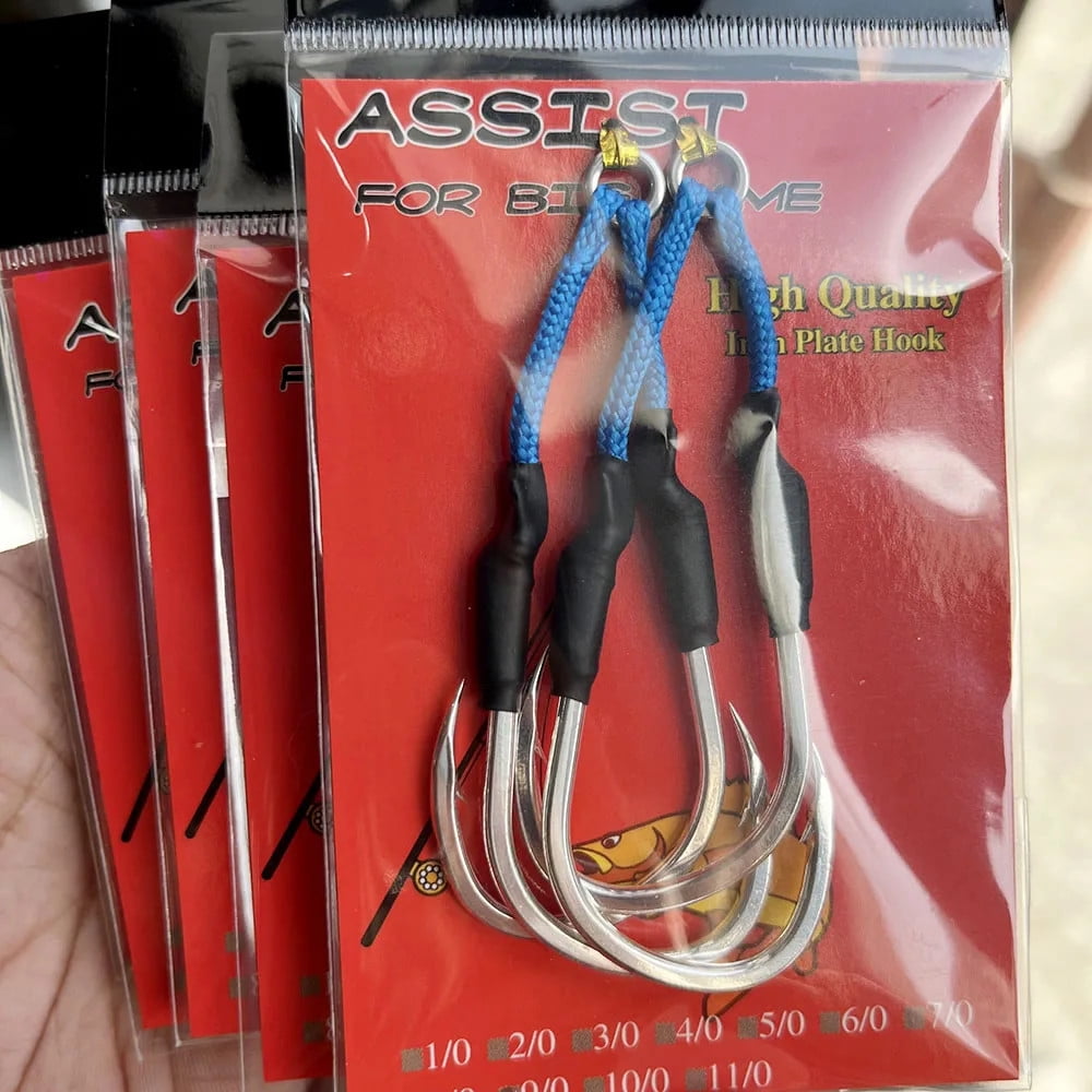 10 Pairs Double Barbed Assist Hooks Saltwater Slow Jigging Hooks with PE Line