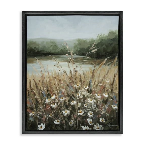 Stupell Industries Wild Blooms by Marsh Landscape & Nature Painting Black Floater Framed Canvas Art Print Wall Art, 17 x 21
