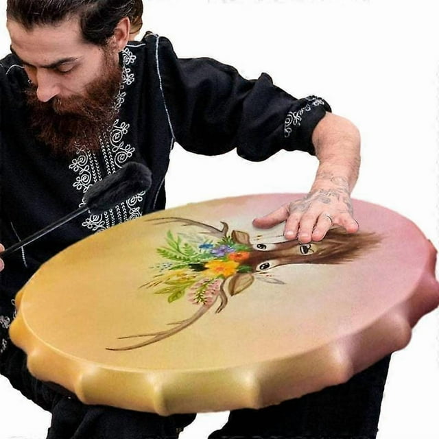 Tambours Shaman pour Adultes Tambour Fait Main Instrument de Percussion Élan Guérisseur de Son Tambour Shaman pour Réflexion Musicale Spirituelle