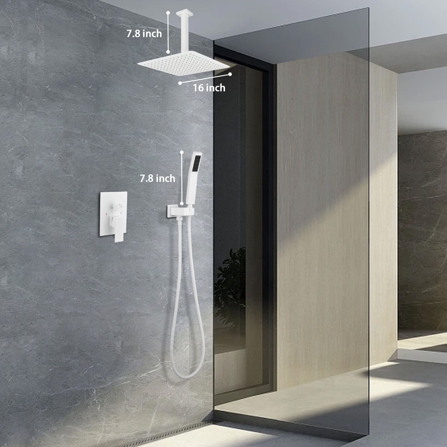 16 Inch Bathroom Luxury Rain Mixer Complete Combo Set Ceiling-Mounted Rainfall Shower Head and Handle System