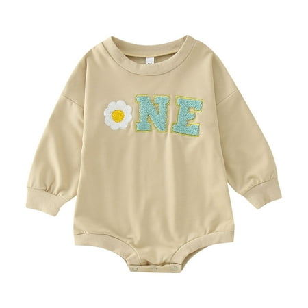 

MIASHUI Unisex Baby Long Sleeve Bodysuits One-Piece Boys Girls Letter Embroider Pullover Romper Sweatshirt Bodysuits Beige 12-18 Months