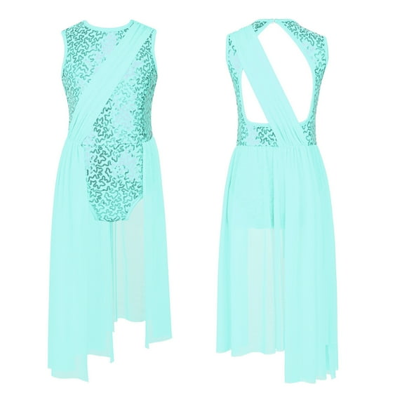 TiaoBug Kids Girls Lyrical Dance Dress Sequin Backless Leotard Performance Costume