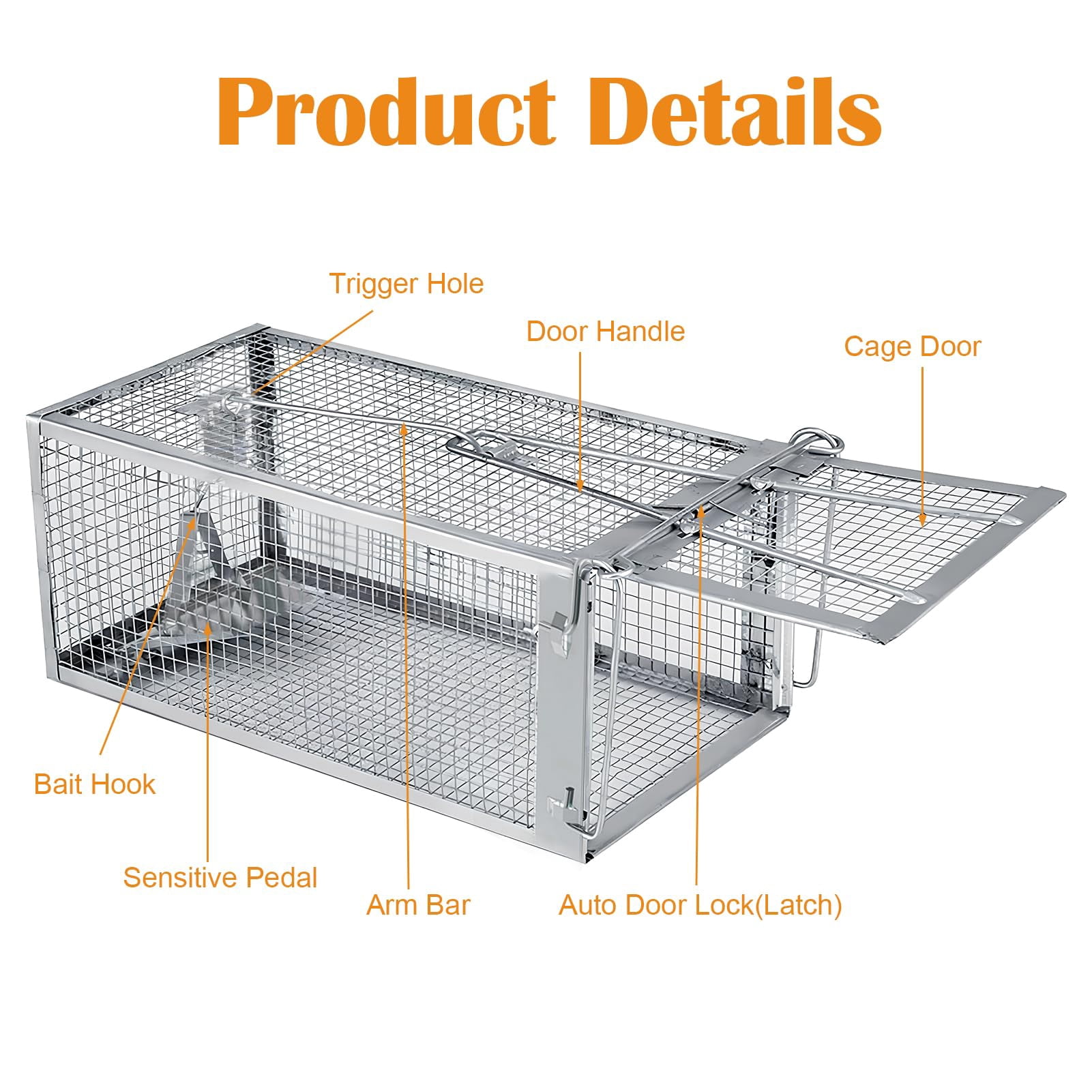 2-Pack Humane Live Catch Mouse Trap Cage, Galvanized Steel Reusable Rodent Trap with Auto Lock Door
