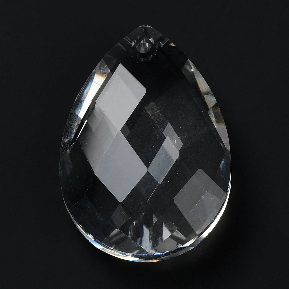 Glass Transparent Glass Pendants Faceted Teardrop for Chandelier Hanging Pendants Clear 36x24x11.5mm Hole: 1.6mm