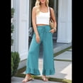 thumbnail image 4 of Pantalones Palazzo de Pierna para Mujer, Cintura Alta, Elásticos, con Cordón y Bolsillos, Color Azul y Verde Talla L, 4 of 8