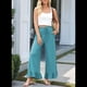 thumbnail image 4 of Pantalones Palazzo de Pierna para Mujer, Cintura Alta, Elásticos, con Cordón y Bolsillos, Color Azul y Verde Talla L, 4 of 8