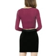 thumbnail image 4 of MODA NOVA Junior's Long Sleeve Crew Neck Cut Out Glitter Crop Tops Fushcia M, 4 of 6