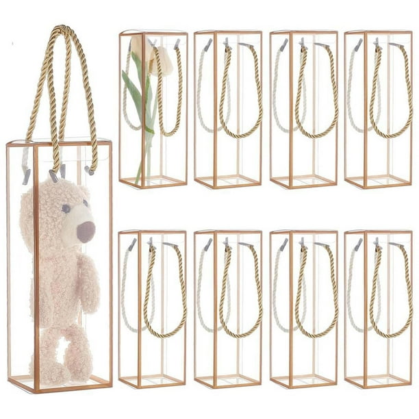 Caja de regalo de plástico transparente con borde dorado | Caja de caramelos PET transparente para flores, joyas, artesanías, muestras de perfumes | Pantalla duradera y duradera | 21x7x7cm | Paquete