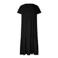 thumbnail image 5 of Elainilye Fashion Summer Dresses for Women Casual Looes V-Neck Short Sleeve Long Dress Solid Pleated Dresses,Black, 5 of 6