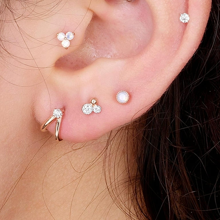 Opal Flat Back Earring for Women Men 14K Solid Gold Birthstone