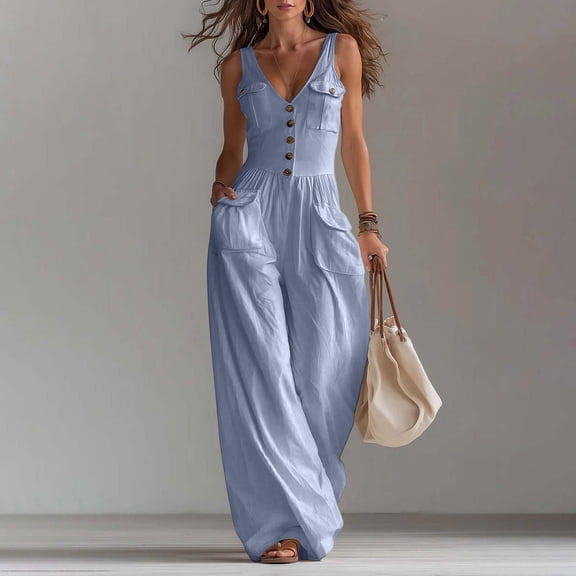 Rompers for Women Casual Summer Jumpsuits Sleeveless Loose Spaghetti Strap Overalls Jumpers Purple M
