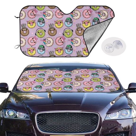 Picia Cute Donuts Curved Windshield Sunshade Accordion Folding Style Auto Shade for Car Truck SUV Van Blocks UV Ray Sun Visor Protector -
