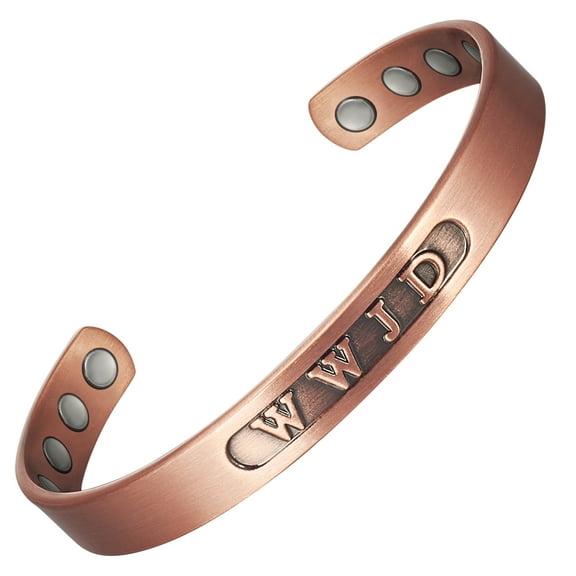 Wollet Magnetic Copper Cuff Bracelet for Men Women,Engraved with WWJD