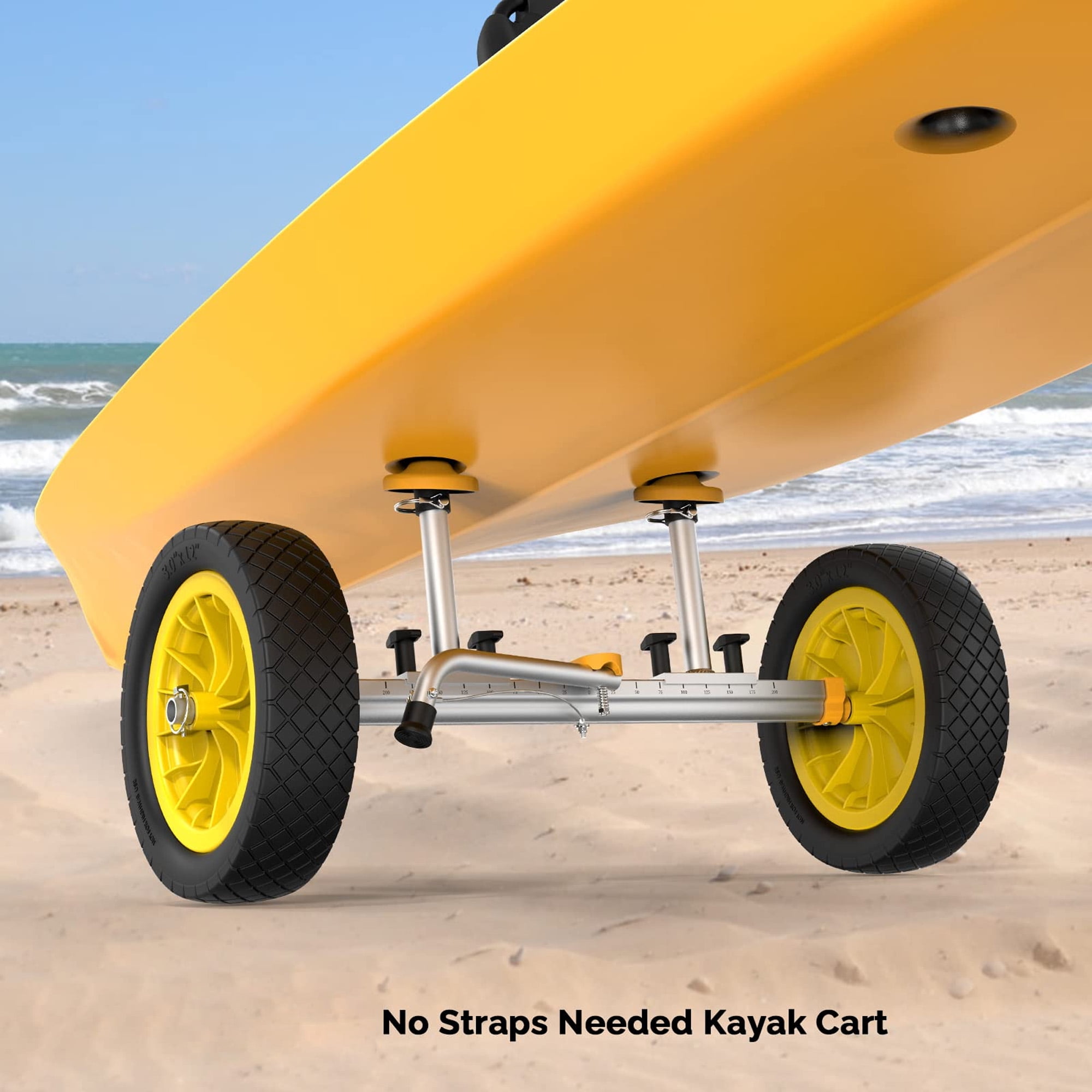 Kayak Cart with Solid Tires, Detachable Canoe Dolly, No Straps Needed, Kickstand for Stability, Fits Most Kayaks with 1" Drainage Holes, Easy to Assemble, Black