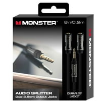 Monster 8-inch 3.5mm Audio Splitter to Dual Output Jacks Headset Adapter, Black