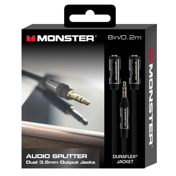 Monster 8inch 3.5mm Audio Splitter, Dual Output Jacks, Connect Devices To Headphones