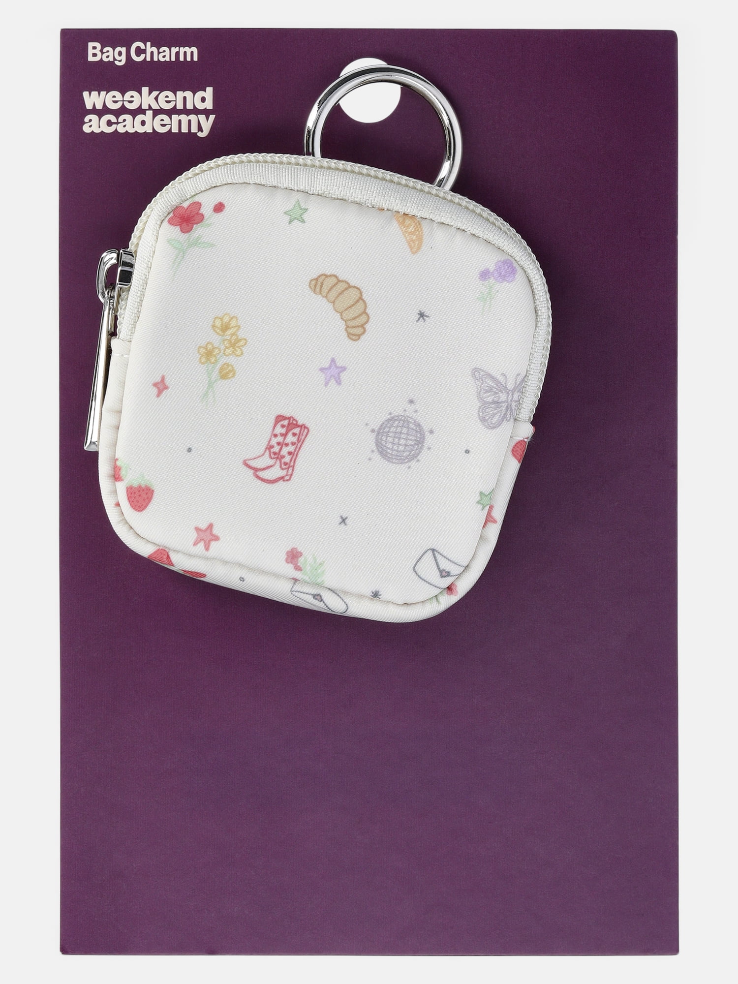 Weekend Academy Girls Mini Zip Pouch Bag Charm, Off-White Conversational