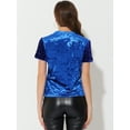 thumbnail image 3 of Blusa de fiesta de manga corta con cuello redondo y lentejuelas de terciopelo para mujer Azul brillante L, 3 of 4