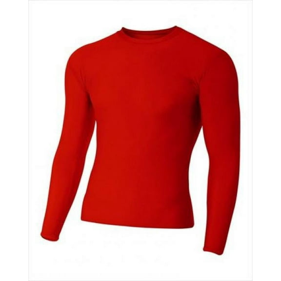 A4 Men's Compression Crew Long Sleeve, Scarlet, Small