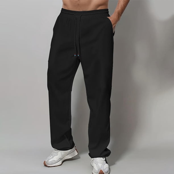 Pantalones largos para hombre, cintura elástica, transpirables, cómodos, suaves, informales, de playa, de poliéster