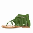 thumbnail image 2 of YDN Women Fashion Round Open Toe Flip Flop Sandals Suede Tassels Metal Chain Back Zipper Thong Flats Casual Summer Daily Shoes Size 10.5 Green, 2 of 4