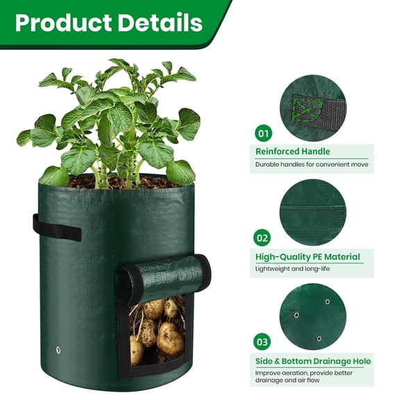 Grow Bags 10 Gallon, Potato Grow Bags with Flap, Gardening Vegetable Potato Growing Bags, Heavy Duty Fabric Planter with Handles and Window, Breathable Outdoor Garden Pots for Potato Tomato Plants