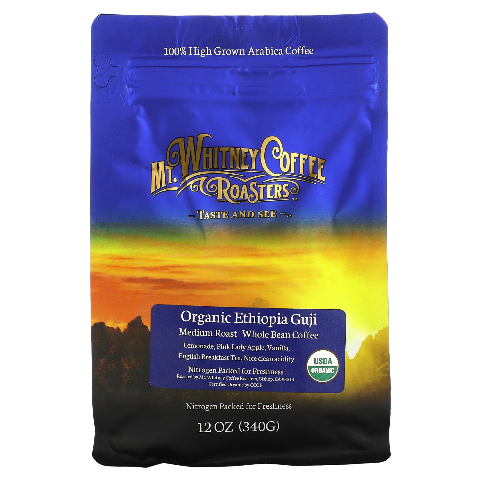 Organic Ethiopia Guji, Whole Bean Coffee, Medium Roast, 12 oz (340 g), Mt. Whitney Coffee Roasters