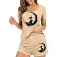 thumbnail image 2 of Feancey Cute Pajama Sets for Women Halloween Witch Print Pjs Shorts Set Short Sleeve Crewneck Sleepwear Holiday Casual Loungewear 2 Piece Outfits Birthdal Gifts Khaki S, 2 of 7