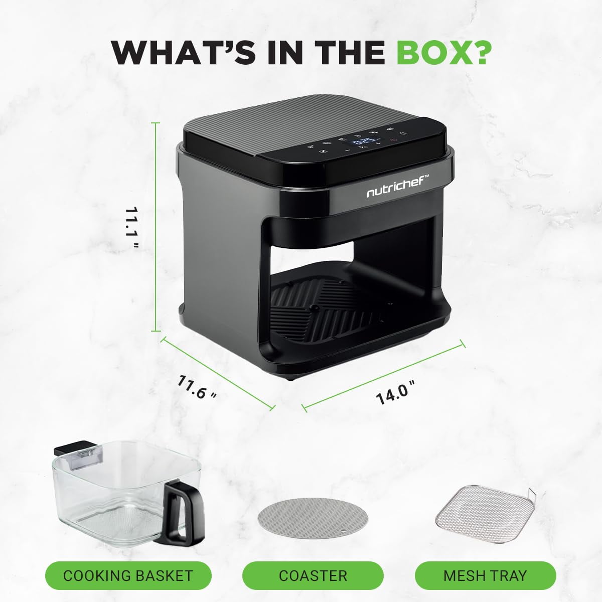 Nutrichef 5.8 Quart Air Fryer - 8-1 Preset Cook Modes - Transparent Fry Bowl for Best Cooking Results - Cook Shrimp, Steak, Fries, Wings, Chicken & More - Precise Temperature Control & Time - Grey