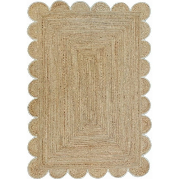 2x5 Ft White Border Premium Scalloped Jute Rug – Handcrafted Natural Braided Carpet for Living Room, Bedroom, Entryway, Boho Home Decor