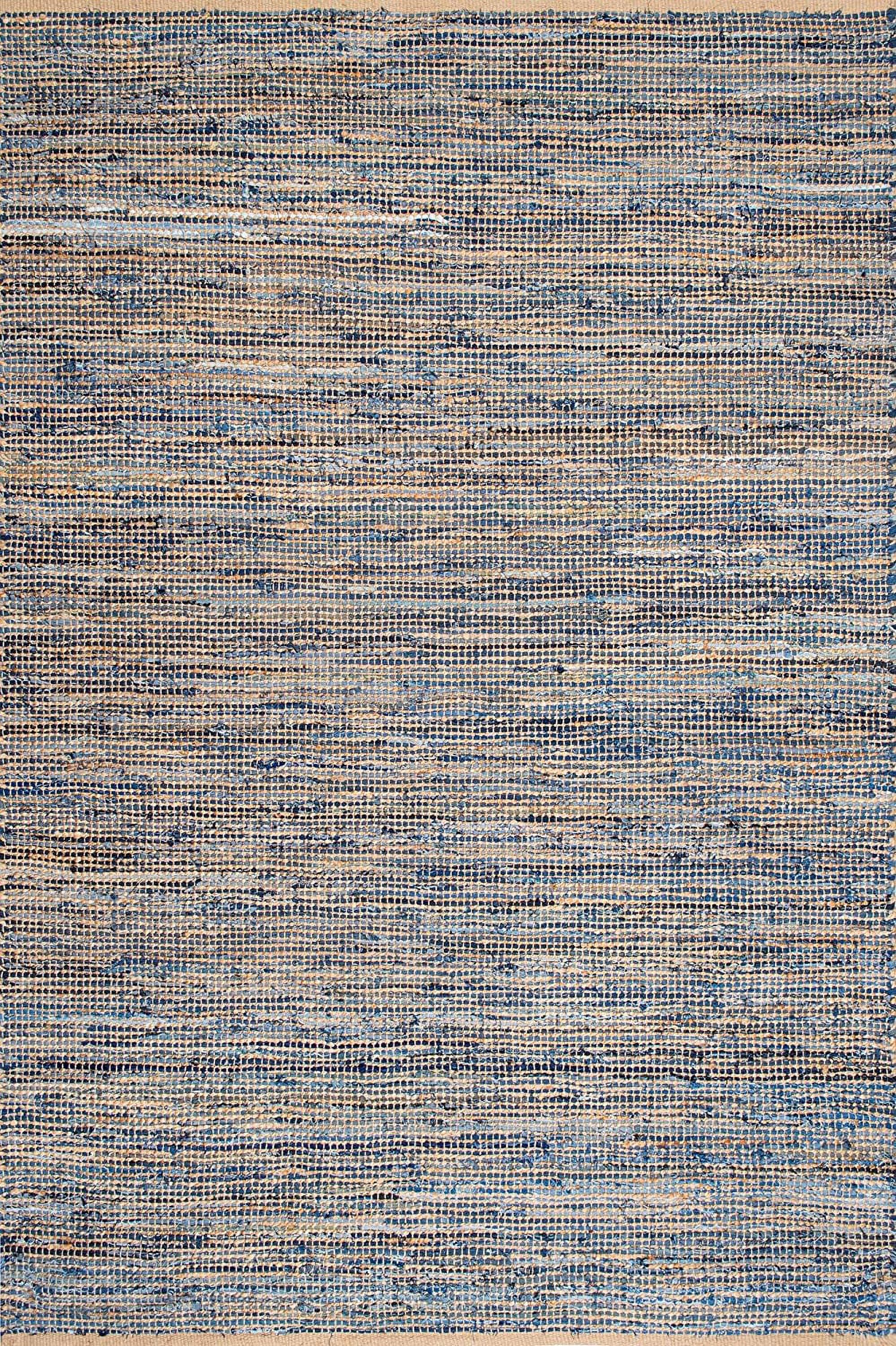 Indian Handmade Braided Blue Color Cotton , Denim with Natural Jute Area Rugs , Floor Decor Carpet Size 4 x 7 Feet ( 120 cm x 210 cm )