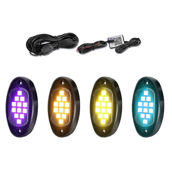 RGB LED Rock Lights, Multifunction Neon Underglow Waterproof Light with APP Control Multicolor Lights for ATV UTV SUV,B