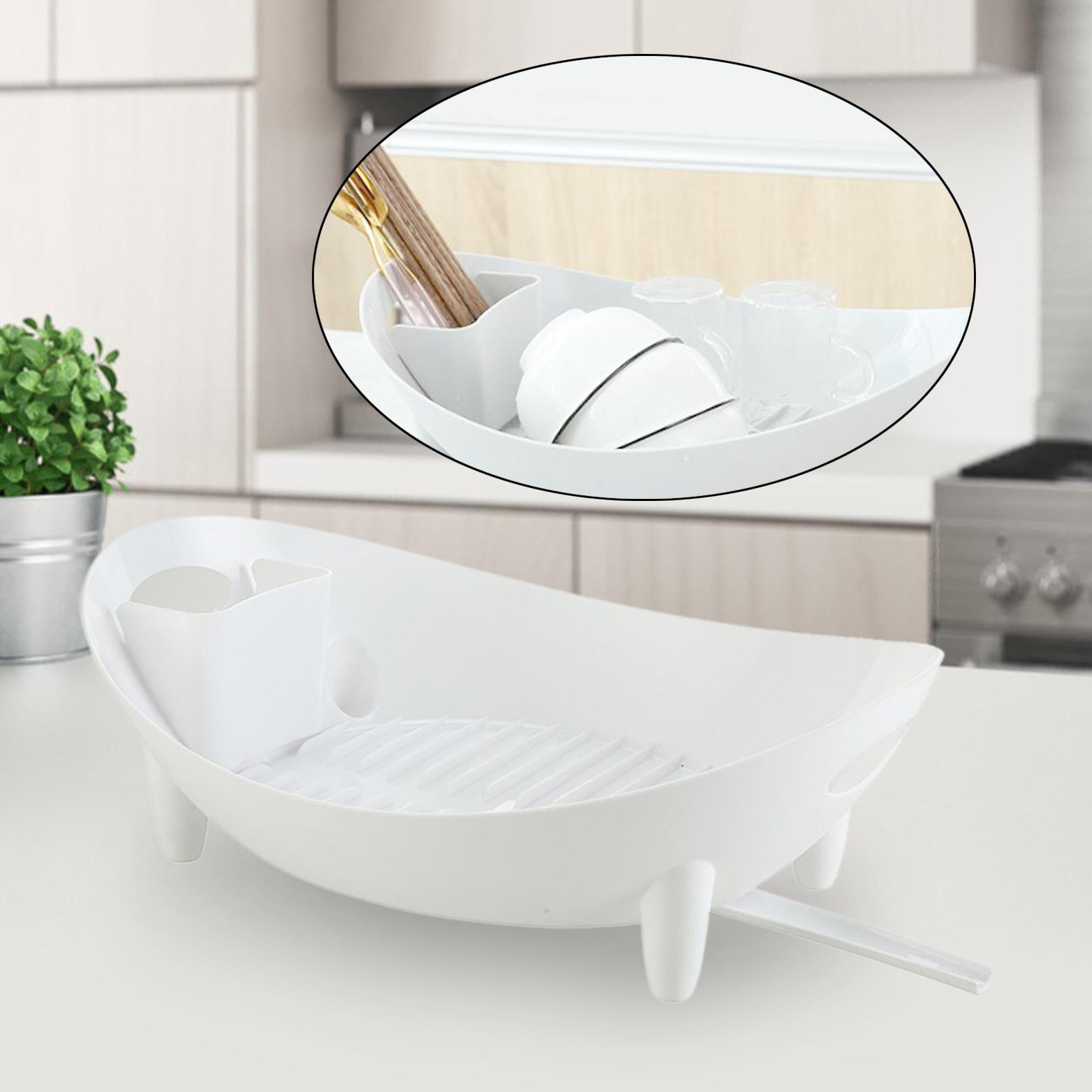Nishiyuenyi Dish Drying Rack with Water Outlet Multipurpose Durable Kitchen Drain White