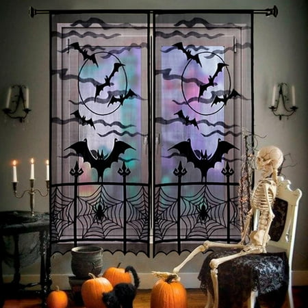 

NEGJ Door Curtain Bat Black Lace Curtain Pendant Mesh Door And Window Decoration Pendant