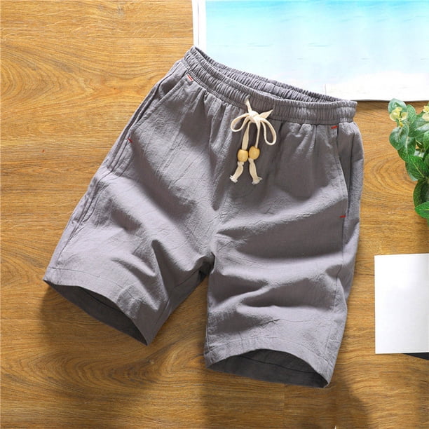 pstuiky Pantalones cortos de gimnasio para hombre, Pantalones cortos casuales de lino con bolsillo y cintura elástica para hombre, de color liso Pantalones cortos de entrenamiento