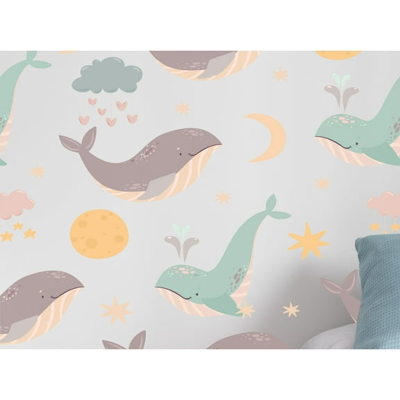 Colorful Set of 16 Whales and Celestial Wall Decals and Stickers se215