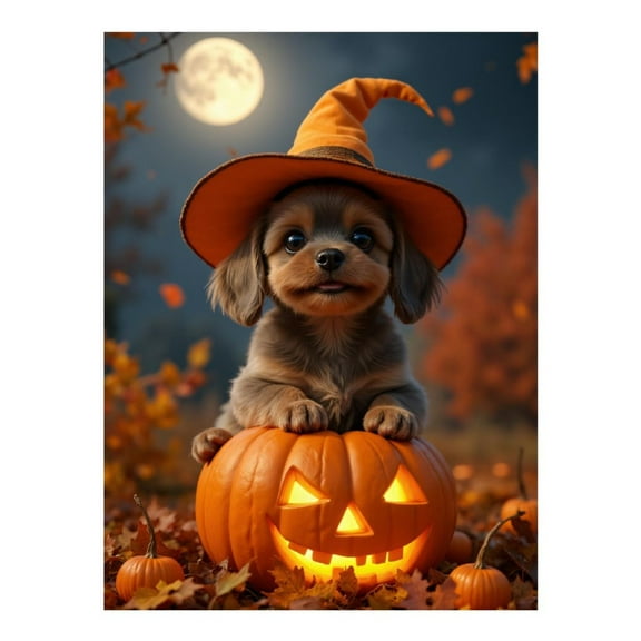 Diamond Art Kit for Adults, Adorable Puppy Halloween Night Diamond Painting for Adults Beginners, DIY Diamond Art Painting Kits, 5D Diamond Painting Crafts for Home Decor 12x16 Frameless