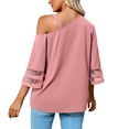 thumbnail image 6 of Women Summer Solid Color Loose Fitting Chiffon Blouse 3/4 Bell Sleeve Mesh Panel Shirt Cold Shoulder Metallic Buckle Top, 6 of 7