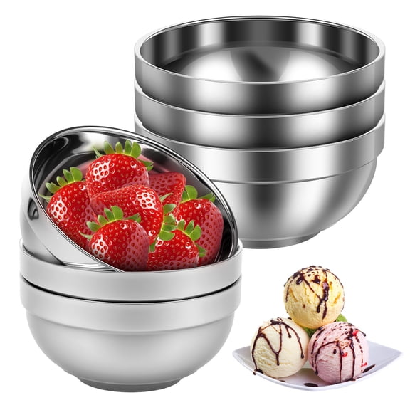 Austok 6 Pack Stainless Steel Bowls 13.5 oz Double Walled Insulated Bowl Lightweight Salad Soup Bowl Metal Snack Cereal Bowl for Rice Fruit Salad Ice cream