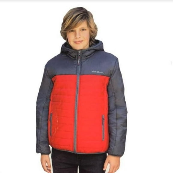 Eddie Bauer Boys Plush Reversible Hooded Jacket Color: Red/Grey, Size: M-10/12