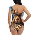 thumbnail image 5 of Sikiie Close-Up Curious Squirrel Print Women One Piece Swimsuits Tummy Control One Shoulder Bathing Suits Ruffle Swimwear, From S to XXL-X-Large, 5 of 6