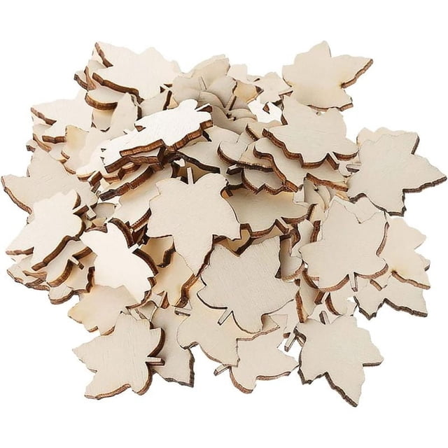 Mini manualidades de madera de hoja de arce, recortes de madera en forma de hoja de arce, adornos de madera sin terminar, 100 Uds.
