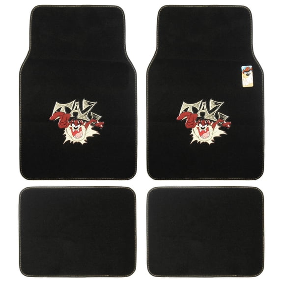 BDK Warner Bros Looney Tunes Tazmanian Devil Universal Fit Car Accessories 4pc Set Carpet Floor Mats - Front 26"x16.5", Rear 14"x16.5", No-Slip Grip Car Mats