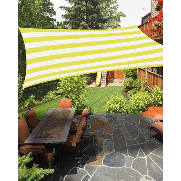 Yellow and Waterproof Sun Shade Sail White Stripes Outdoor Patio Sun Shades Canopy UV Block Waterproof Sunshade for Garden Backyard Deck Pergola 14x18 Ft