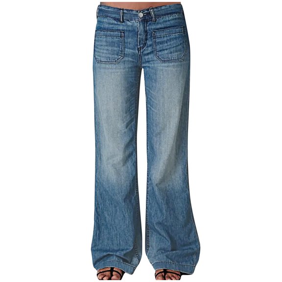 Qingpeng Women's Wide Leg Jeans High Waisted Stretchy Straight Leg Jeans Loose Casual Denim Pants with Pocket
