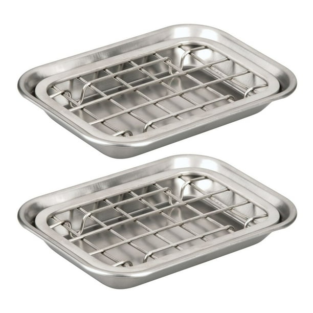mDesign Metal Kitchen Soap Dish Tray, Drainage Grid & Holder, 2 Pack