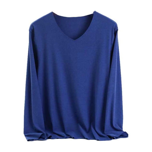 Jumpingount Ropa interior térmica de invierno frío, camiseta elástica con cuello en V gruesa y holgada portátil, ropa informal cómoda, Tops Camisetas Azul 4XL