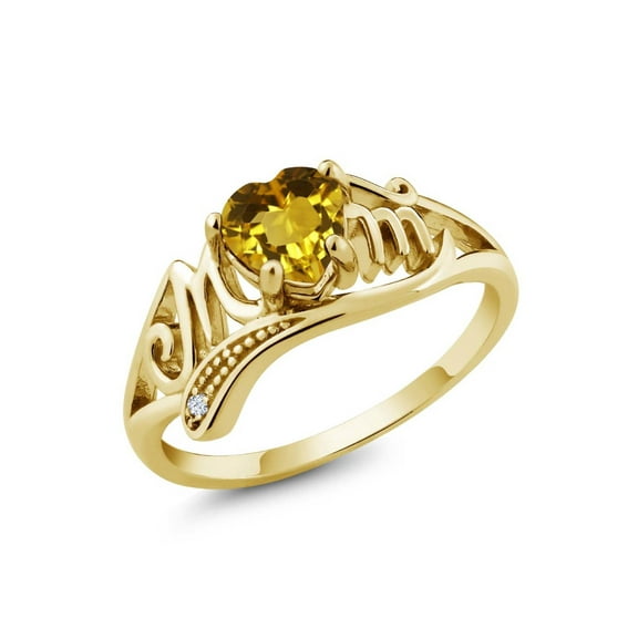 Gem Stone King 18K Yellow Gold Plated Silver Heart Shape Mothers Day Citrine and Topaz Mom MOM Ring for Women (0.47 Cttw, Gemstone Birthstone, Available in Size 5, 6, 7, 8, 9)